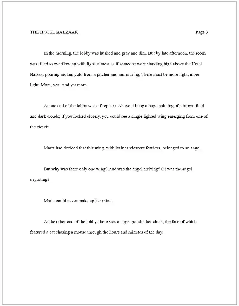 A sample manuscript from The Hotel Balzaar.