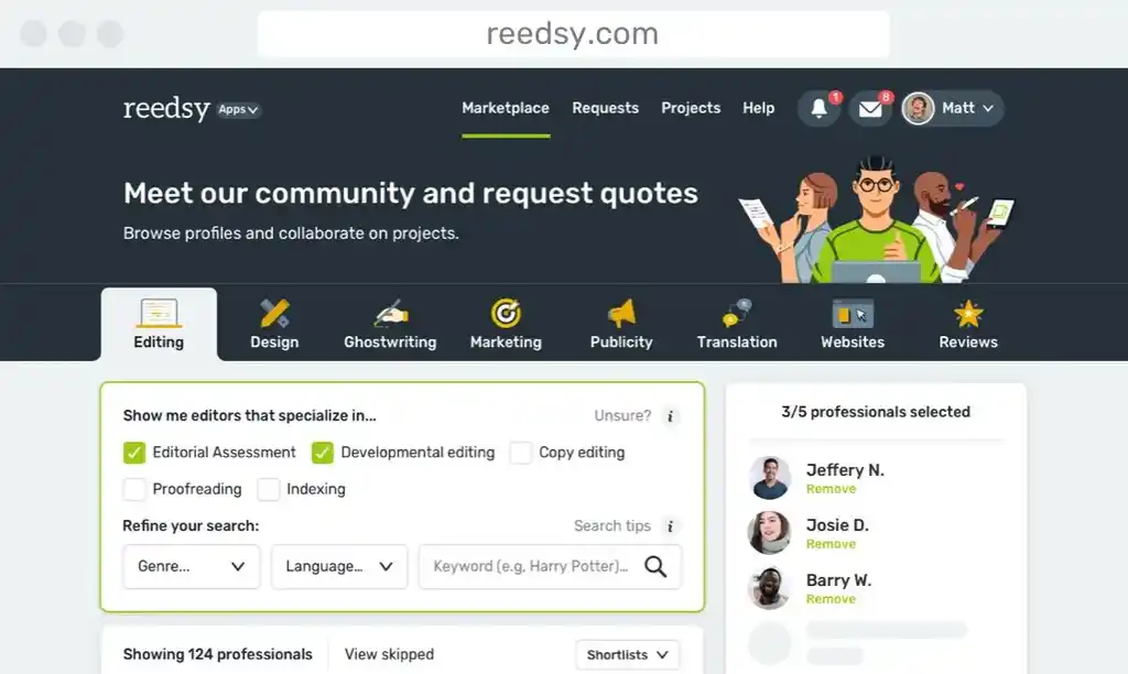Reedsy Marketplace UI